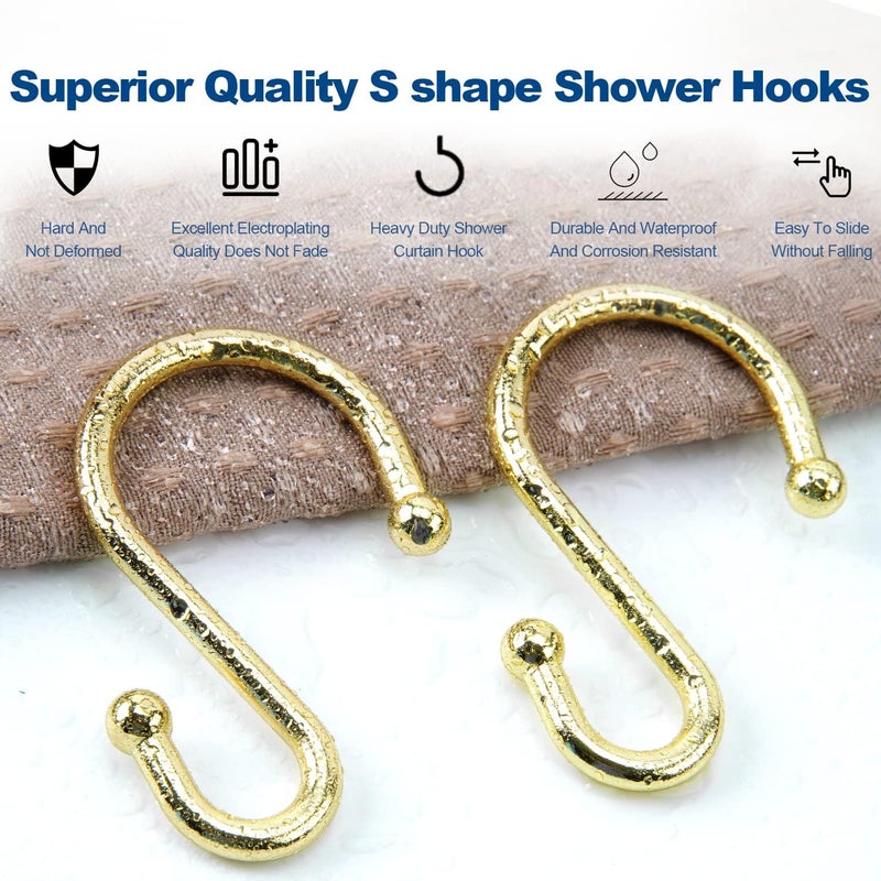 TOPROD Shower Curtain Hooks Rings, Stainless Steel S Shaped Shower Hooks Rust Proof, Metal Shower Curtain Hangers for Shower Curtains, Kitchen, Wardrobe & Garden, Gold, Set of 12 - Image 5